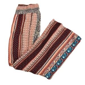 Joe B by Joe Benbasset Womens Large Wide Leg Boho Stripe Floral Rayon Pants